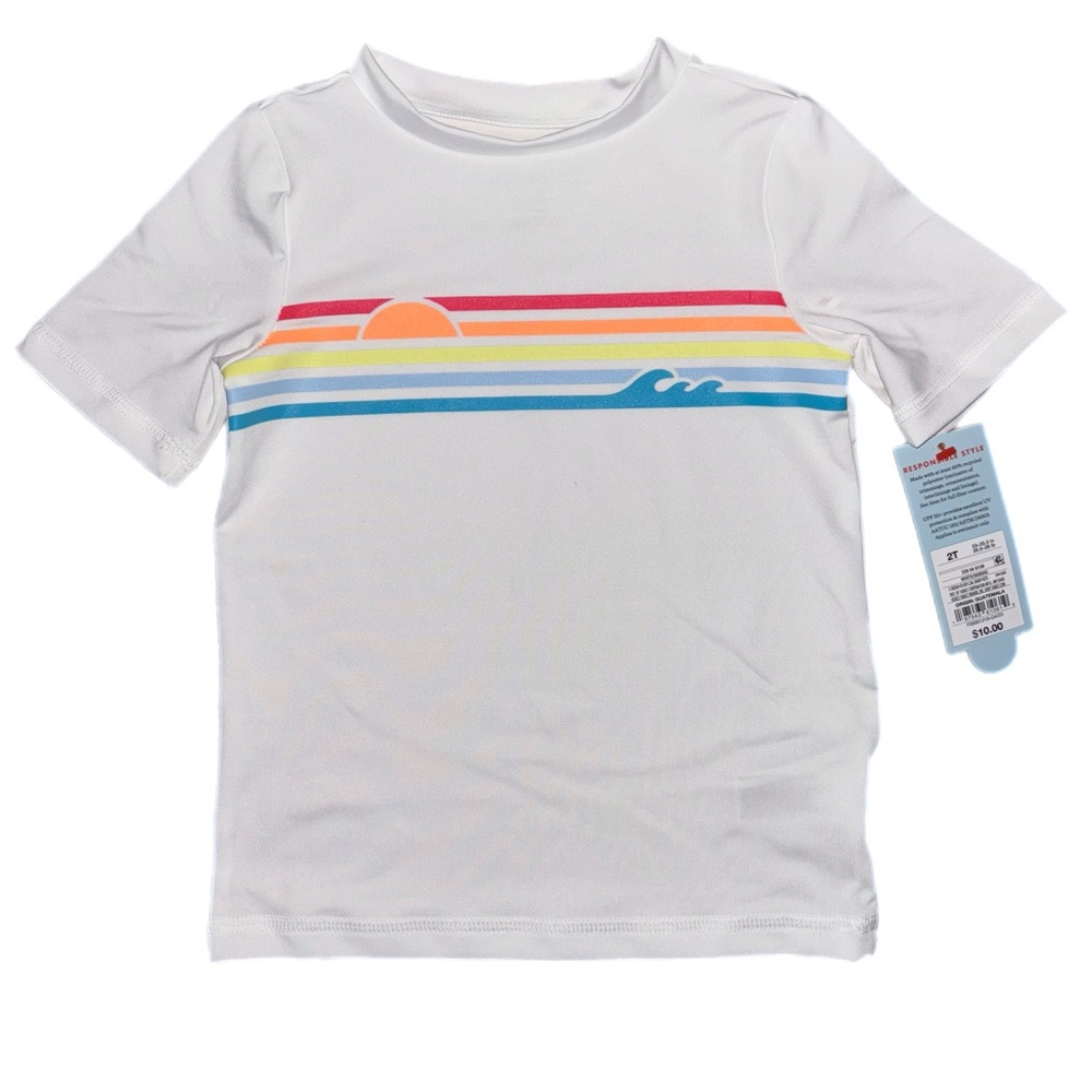 Cat & Jack White Multicolor Graphic Print Short Sleeve Shirt Boys Size 2T